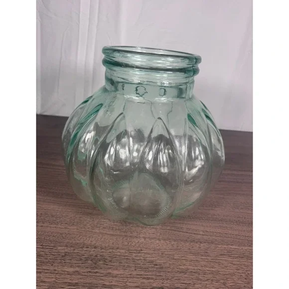 Vintage Green Glass Pumpkin Jar Anchor Hocking Candy Dish Planter - Picture 1 of 4